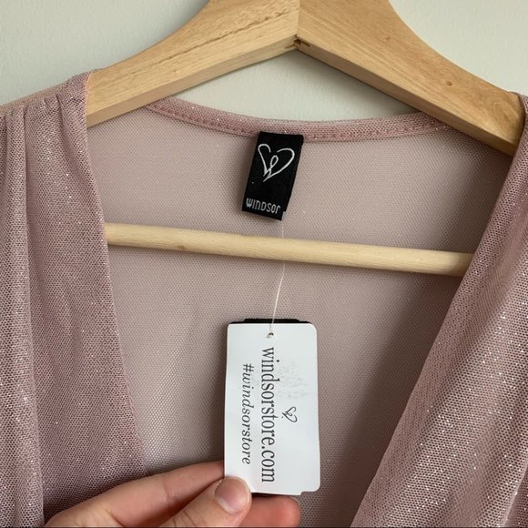 Windsor Pink Sparkle Sequin Bodysuit Puff Sleeve M - Picture 4 of 8